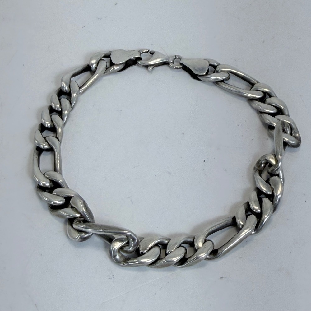 Sterling Silver Figaro Link Chain Bracelet 8.25 Inch 8mm Mens Jewelry